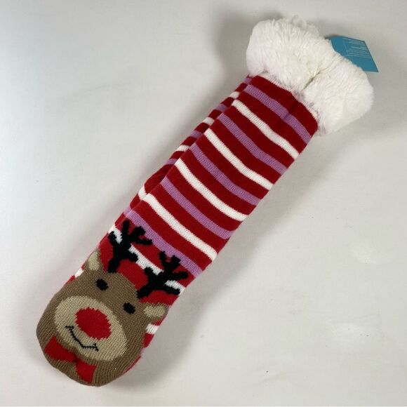 Christmas Shoppe Reindeer Fleece Knee Socks One Size Adult - Picture 2 of 5